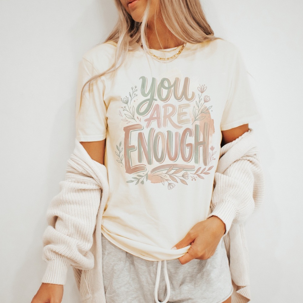 You Are Enough Watercolor Botanical Graphic Tee Natural
